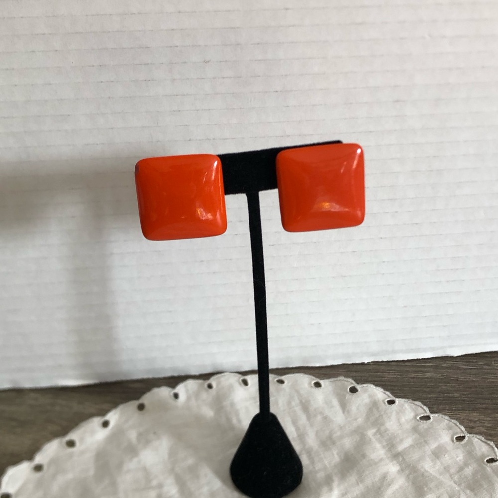 Vtg Orange Square Stud Earrings